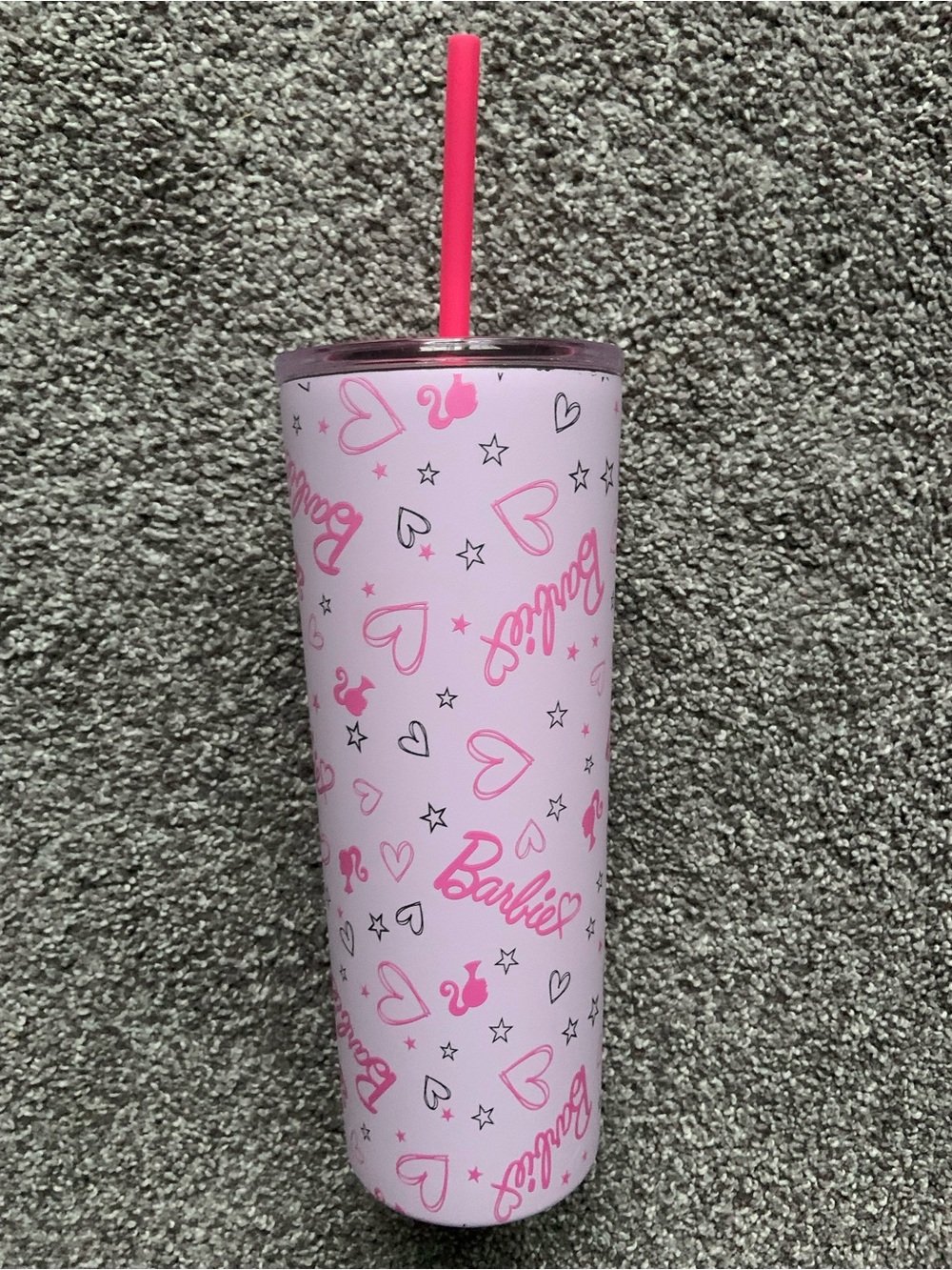 Barbie Pink Patterned Tumbler with Matching Pink Straw